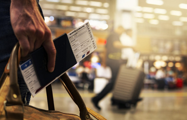 family travel luggage airport return home